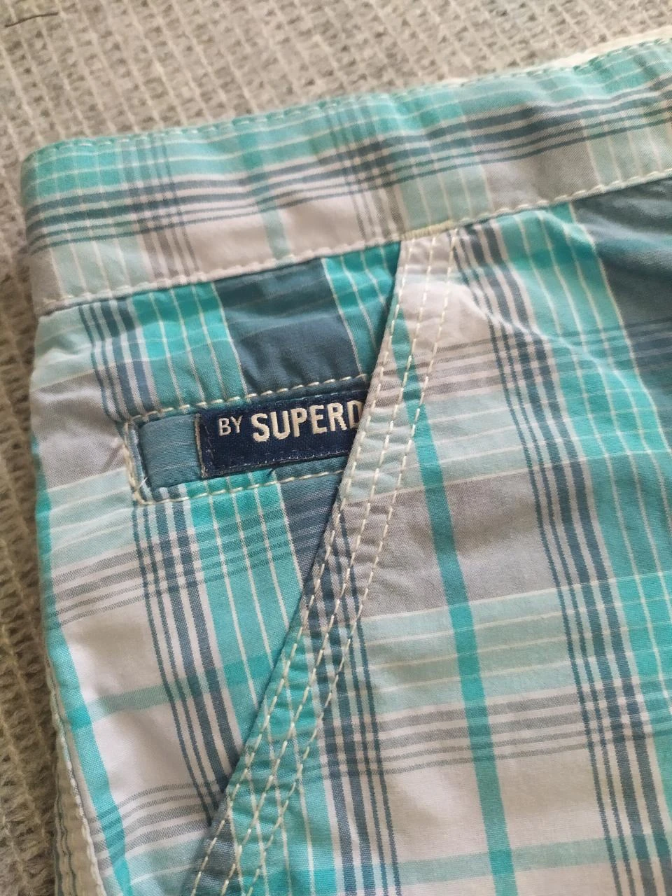 Superdry Short en Coton à Carreaux pour Femme M Turquoise Blue Y2K – photo 6